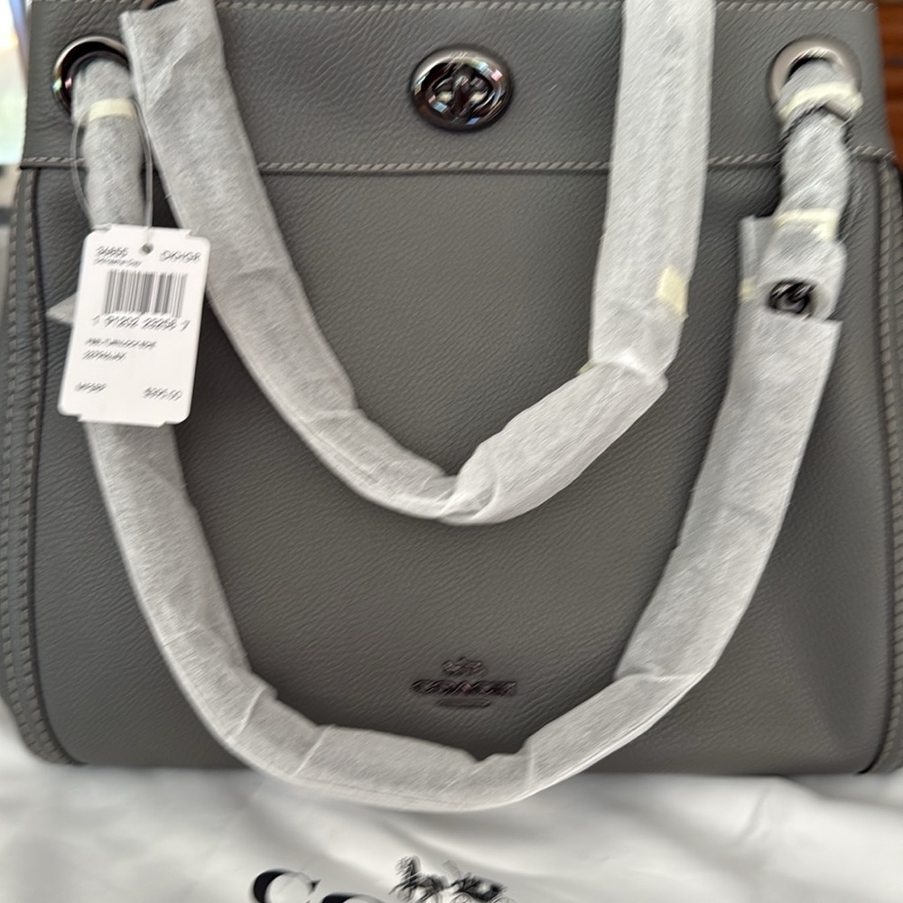 Coach Turnlock Edie Shoulder Bag Dark Heather Gray Pebble Leather New W/Tags - Picture 2 of 16